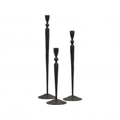 Rustic White & Wood Homewares Grace Taper Candlestand Holder - Set Of 3 - Black Iron