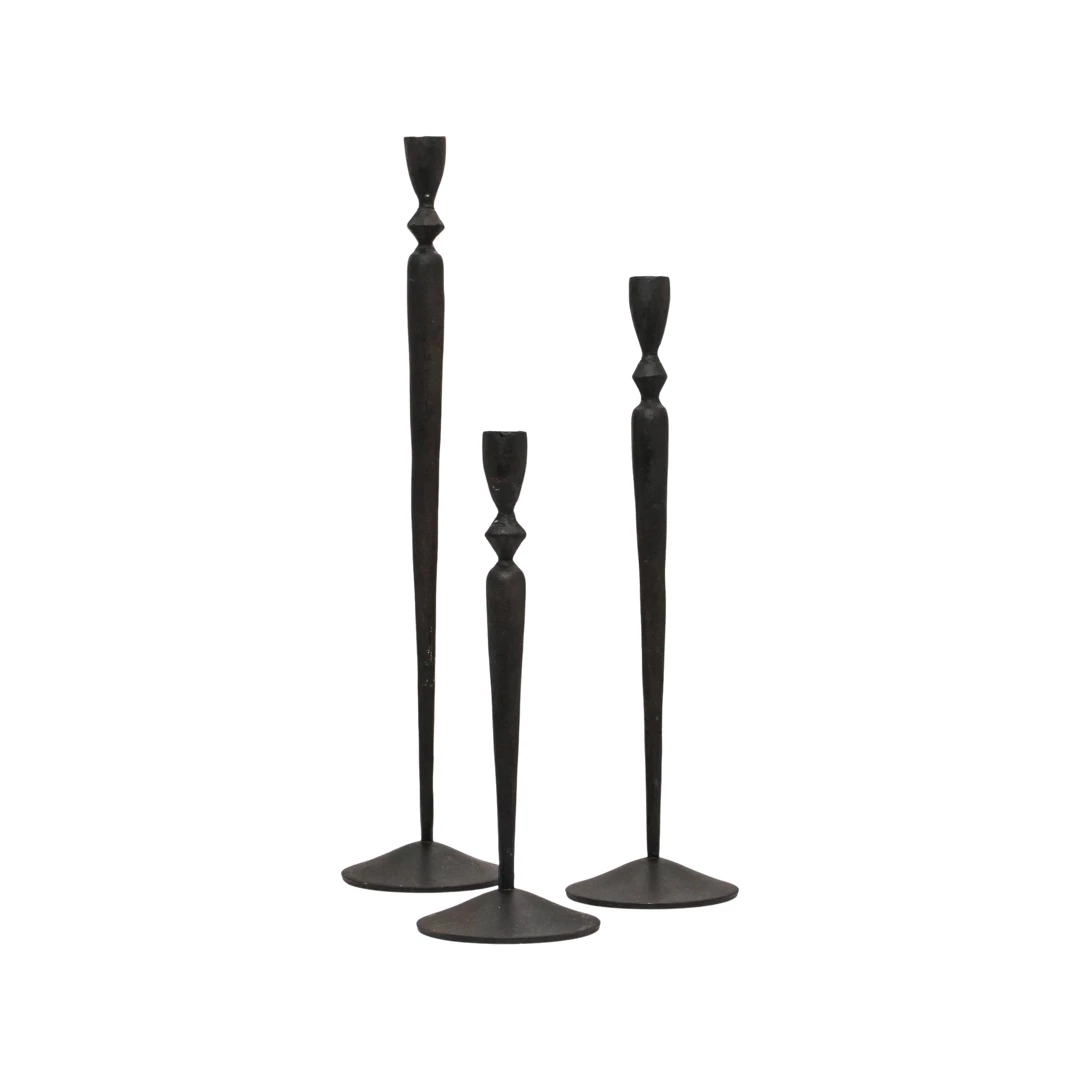Rustic White & Wood Homewares Grace Taper Candlestand Holder - Set Of 3 - Black Iron 3 Rustic White & Wood Homewares Grace Taper Candlestand Holder - Set Of 3 - Black Iron