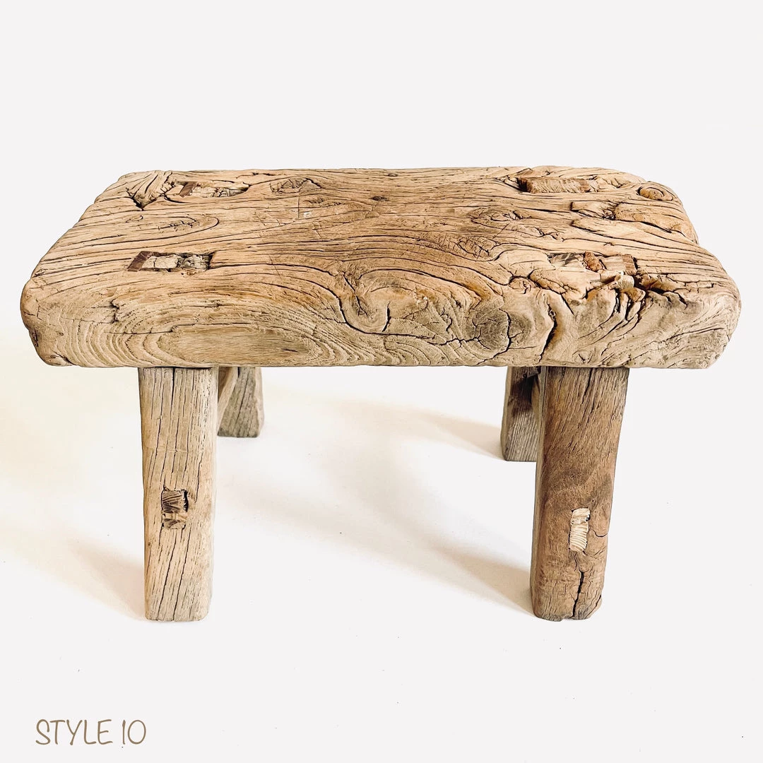 Rustic White & Wood Vintage Treasures Elm Wood Workers Stool - Mini 17 Rustic White & Wood Vintage Treasures Elm Wood Workers Stool - Mini