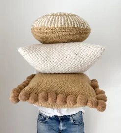 Rustic White & Wood Iana Thick Weave Cushion In Natural - Square