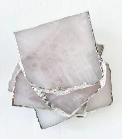 Rustic White & Wood Homewares Rose Quartz Coasters