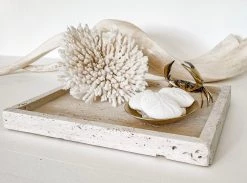 Rustic White & Wood Travertine Tray