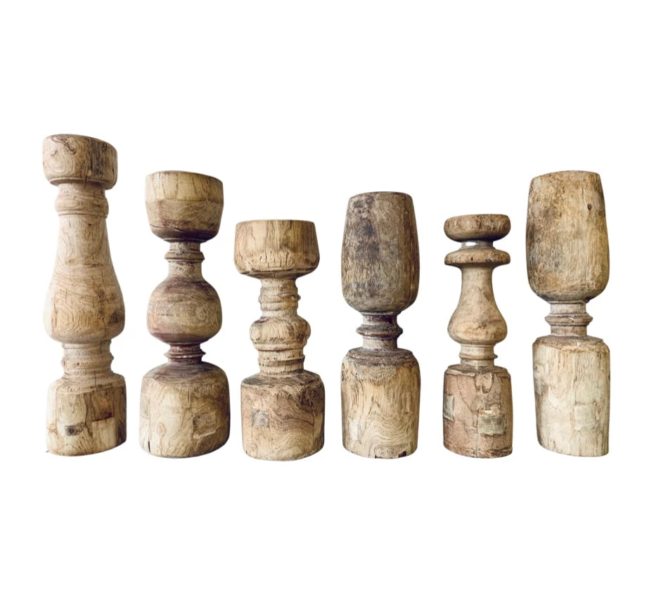 Rustic White & Wood Old Indian Leg Candle Holder - Large 3 Rustic White & Wood Old Indian Leg Candle Holder - Large