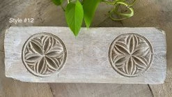 Rustic White & Wood Vintage Treasures Carved Wooden Bajot, Vintage