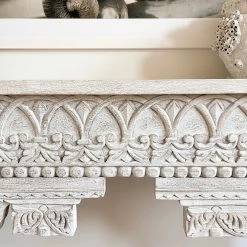Rustic White & Wood Furniture Indian Carved Console Table - Whitewashed