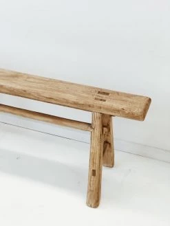 Rustic White & Wood Skinny Elm Bench