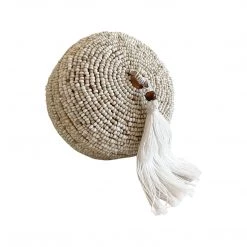 Rustic White & Wood Accessories Melati Beaded Bamboo Trinket Box - Round