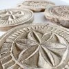 Rustic White & Wood Carved Wooden Chapati Plate, Old Indian Vintage Treasures