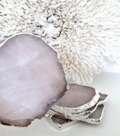 Rustic White & Wood Homewares Rose Quartz Coasters