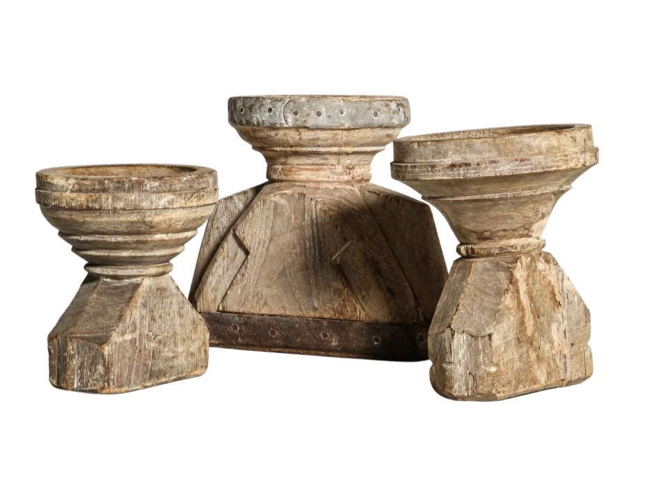 Rustic White & Wood Indian Seeder Candle Stand 3 Rustic White & Wood Indian Seeder Candle Stand