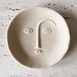 Rustic White & Wood Ceramic Moon Trinket Dish - Sand