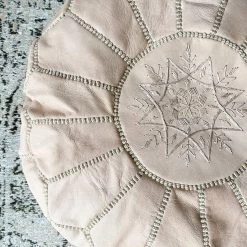 Rustic White & Wood Moroccan Decor Moroccan Pouf Ottoman - Natural