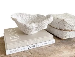 Rustic White & Wood White Coral Bowl - Polyresin Coastal Decor