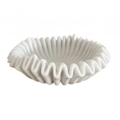 Rustic White & Wood Marble Fluted Bowl - Wavy Ripple - Hand Carved Accessories