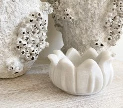 Rustic White & Wood Accessories Marble Lotus Trinket Bowl