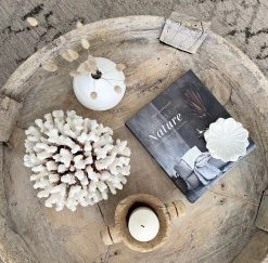 Rustic, White & Wood Furniture Vintage Indian Wooden Grinder Table - 01