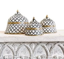 Rustic White & Wood Bone Inlay Trinket Boxes - Diamond Homewares