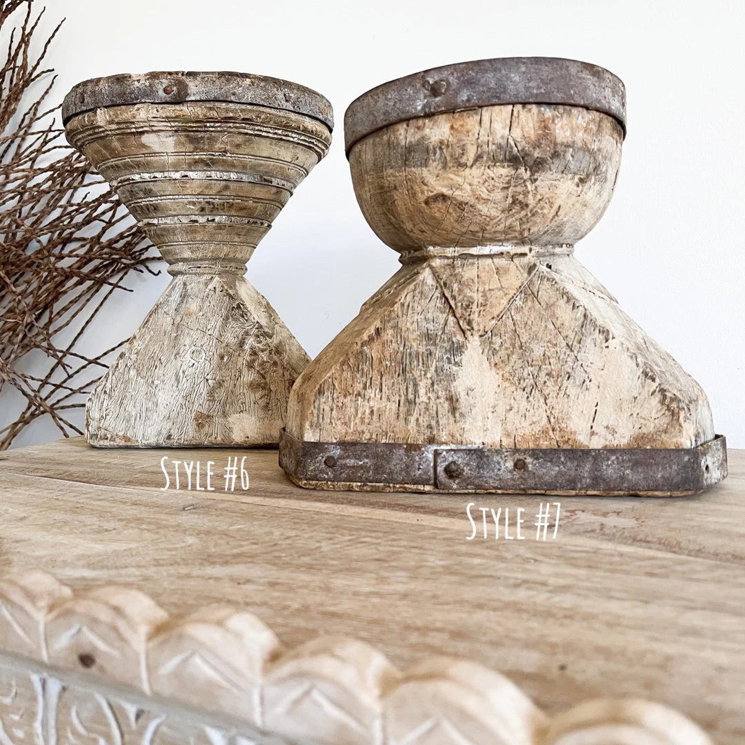 Rustic White & Wood Indian Seeder Candle Stand 13 Rustic White & Wood Indian Seeder Candle Stand