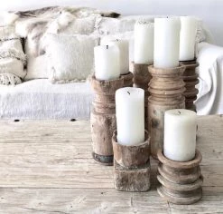 Rustic White & Wood Old Indian Leg Candle Holder - Medium Vintage Treasures