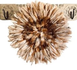 Rustic White & Wood Bamileke Feather Juju Hat - Natural Brown