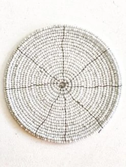 Rustic White & Wood Beaded Placemats & Coasters - Natural & White