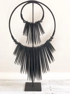 Rustic White & Wood Coastal Decor Carved Wooden Wall Hanging - Double In Black