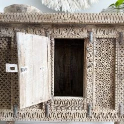 Rustic White & Wood Furniture Vintage Damchiya Carved Console