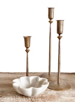 Rustic White & Wood Homewares Tinker Candlestand Holder - Set Of 3 - Antique Brass