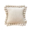 Rustic White & Wood Argentinian Cushions Iana Pom Pom Cushion In Natural - Square