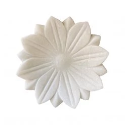 Rustic White & Wood Marble Flower Plate - Hand Carved