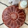 Rustic White & Wood Moroccan Decor Moroccan Pouf Ottoman - Brown