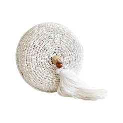 Rustic White & Wood Accessories Melati Beaded Bamboo Trinket Box - Round