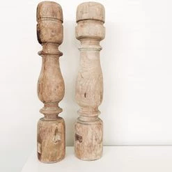 Rustic White & Wood Old Indian Leg Candle Holder - Large