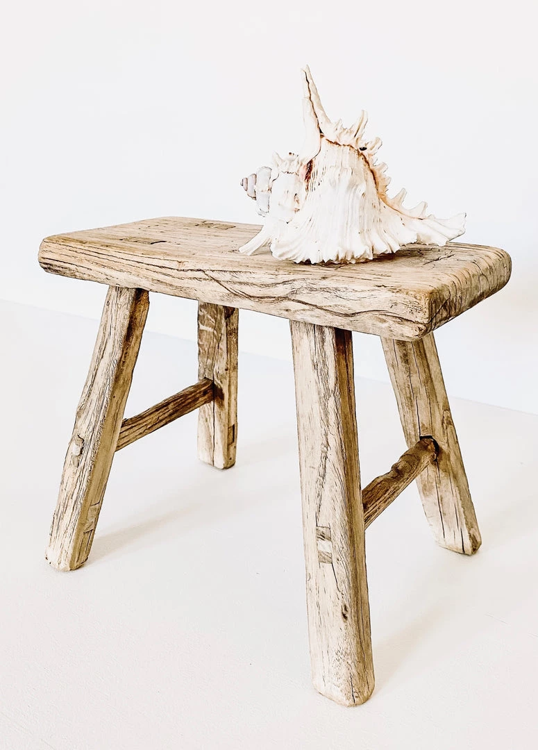 Rustic White & Wood Vintage Treasures Elm Wood Workers Stool - Mini 7 Rustic White & Wood Vintage Treasures Elm Wood Workers Stool - Mini