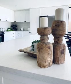 Rustic White & Wood Old Indian Leg Candle Holder - Medium Vintage Treasures