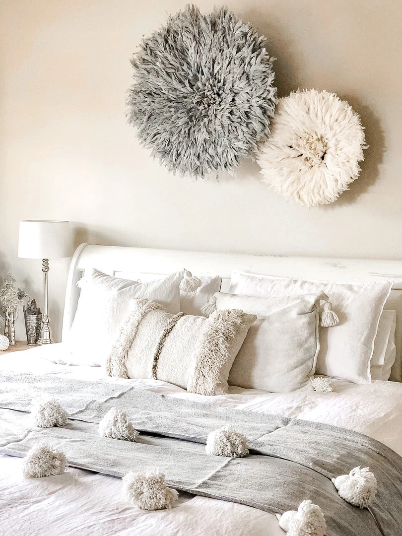 Rustic White & Wood Bamileke Feather Juju Hat - Grey 4 Rustic White & Wood Bamileke Feather Juju Hat - Grey