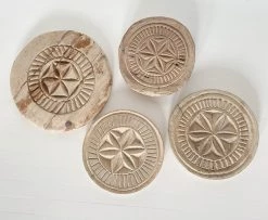 Rustic White & Wood Carved Wooden Chapati Plate, Old Indian Vintage Treasures