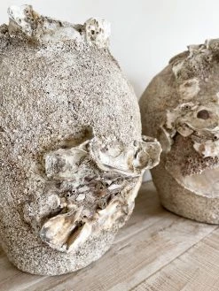 Rustic White & Wood Barnacle & Shell Clustered Pots Coastal Decor