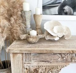 Rustic White & Wood Vintage Indian Carved Console Table Furniture