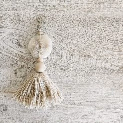 Rustic White & Wood Coral Shell Tassel Keyring