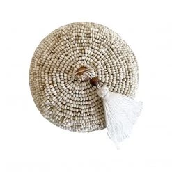 Rustic White & Wood Accessories Melati Beaded Bamboo Trinket Box - Round