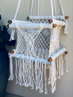 Rustic White & Wood Macrame Baby Chair/Swing