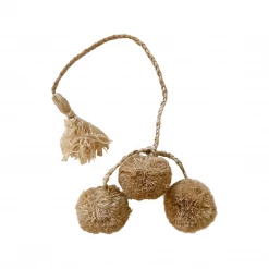 Rustic White & Wood Accessories String Of Pom Poms - Natural
