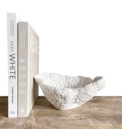 Rustic White & Wood White Coral Bowl - Polyresin Coastal Decor