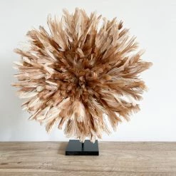 Rustic White & Wood Mini Bamileke Feather Juju Hat With Stand