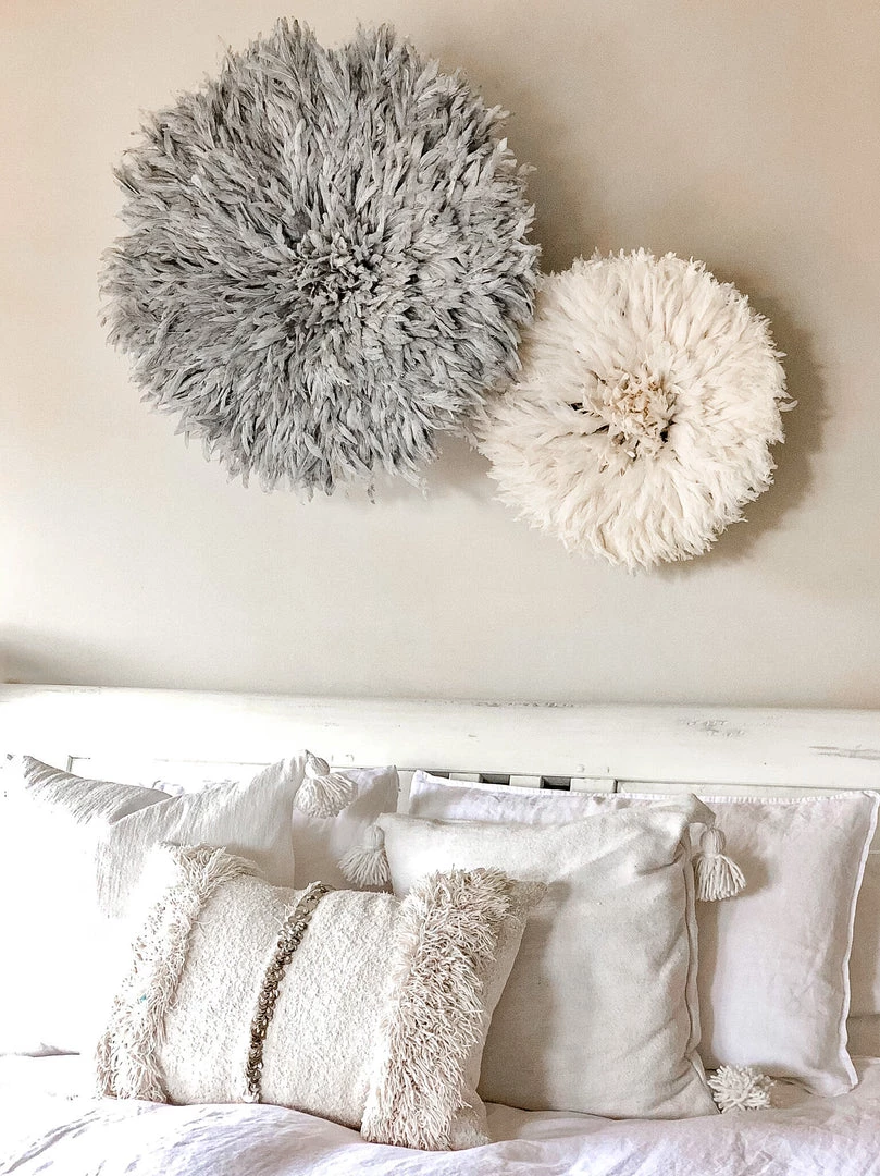 Rustic White & Wood Bamileke Feather Juju Hat - Grey 5 Rustic White & Wood Bamileke Feather Juju Hat - Grey