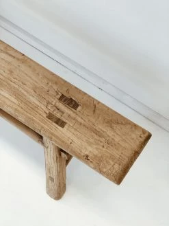Rustic White & Wood Skinny Elm Bench