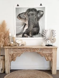 Rustic White & Wood Vintage Indian Carved Console Table Furniture