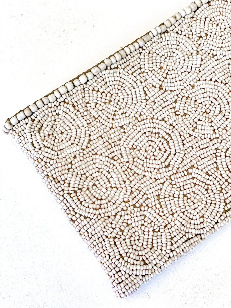 Rustic White & Wood Beaded Purse - Natural 5 Rustic White & Wood Beaded Purse - Natural