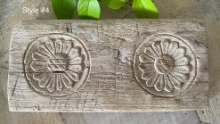 Rustic White & Wood Vintage Treasures Carved Wooden Bajot, Vintage